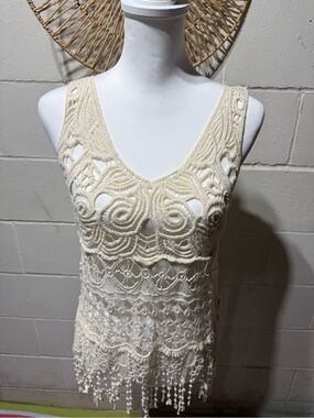 Vintage Cream Crochet Swim Coverup
